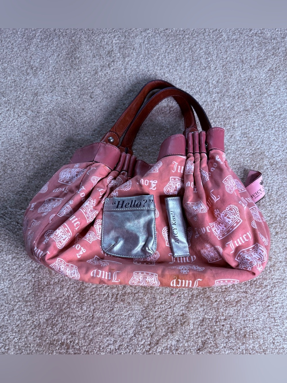 Juicy Couture Pink Shoulder Tote with Brown Leather Trim - Picture 6 of 16